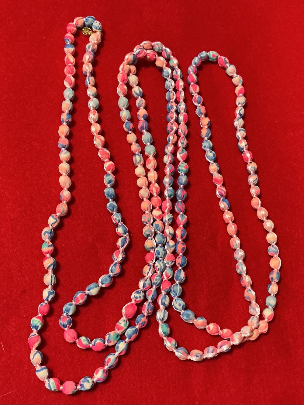 Lily Pulitzer Designer Multicolor 60" Fabric Bead Necklace - Pink/Blue